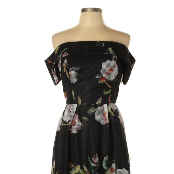 Black Floral Dress Medium Lumier by Bariano off shoulder - Picture 1 of 7